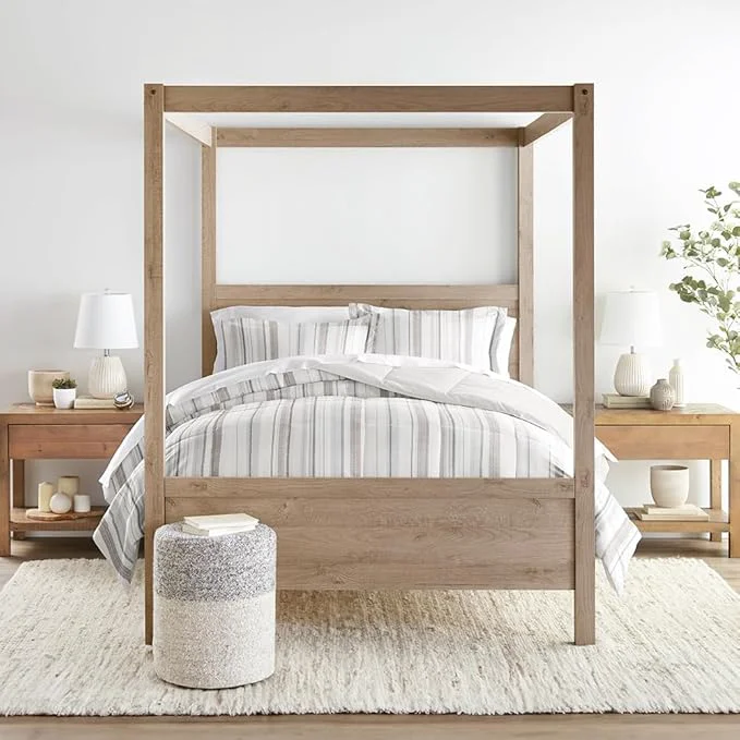 Stylish LINENS amp HUTCH Comforter Set Patterned Microfiber All Season Down- Ultra Soft Bedding in Vertical Stripe – King Cal-King Vertical Stripe Dune Clean