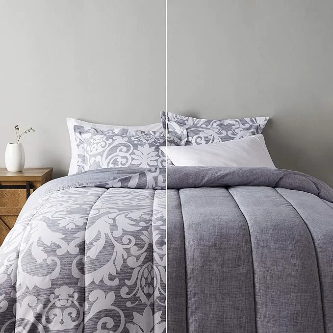 Crafted Amazon Basics King Size Ultra-Soft Lightweight Microfiber Reversible 3-Piece Bedding Comforter Set Gray Medallion Prestigious