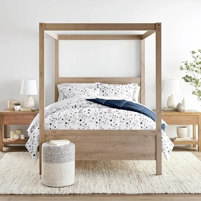 Authentic LINENS amp HUTCH Comforter Set Patterned Microfiber All Season Down- Ultra Soft Bedding in Forget Me Not – King Cal-King Forget Me Not Navy Efficient