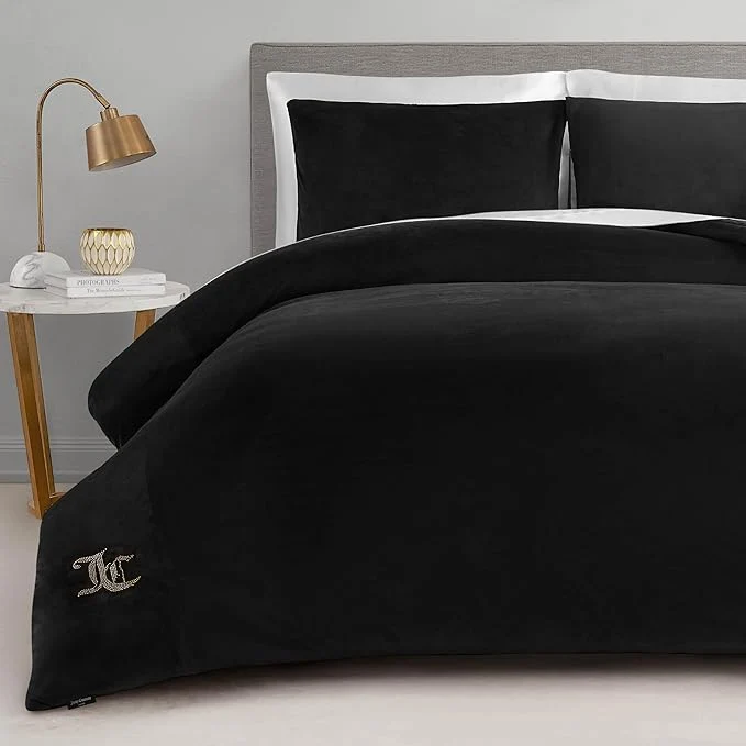 Healthy Juicy Couture Black Velour Full Queen Comforter Set – 3 Piece Luxury Bedding Ensemble Reusable