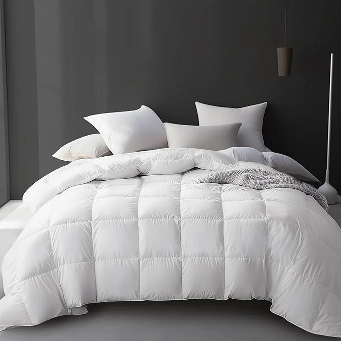 Proven Hotel Grand White Goose Feather Down Fiber Comforter Queen Size Cotton Duvet Insert Queen Hotel Luxury Hypoallergenic Comforter Lightweight Bedding Comforter with 8 Corner Loops 90 x 90 Inch Clean