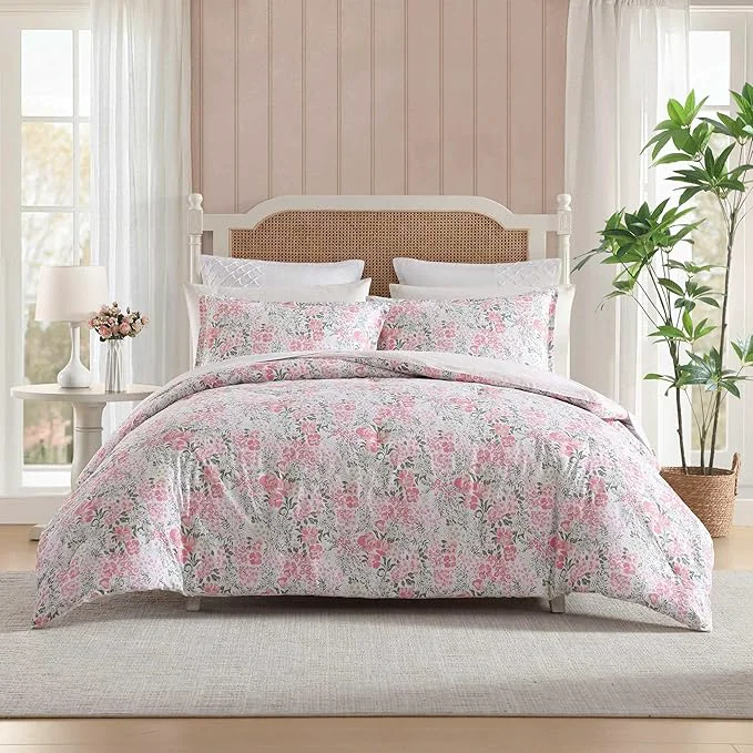 Genuine Laura Ashley – Comforter Set Soft amp Breathable Bedding with Matching Sham Romantic Floral Design Heather Garden Pink Twin Long-Lasting