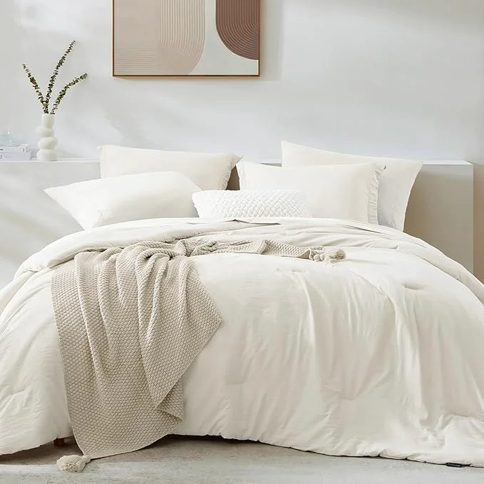 Practical WRENSONGE Full Size Comforter Set- 7 Pieces White Bed in a Bag Full Size Comforter with Fitted Sheet Flat Sheet 2 Pillow Shams 2 Pillowcases Warm Bedding Sets for All Season High-Grade