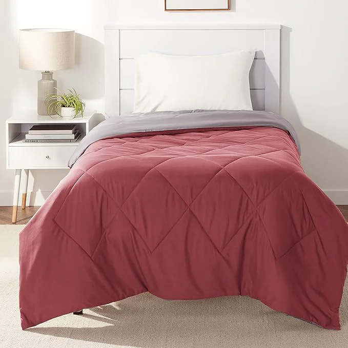Relaxed Amazon Basics Reversible Lightweight Microfiber All Season Comforter Blanket Twin Twin XL Burgundy Grey User-Friendly