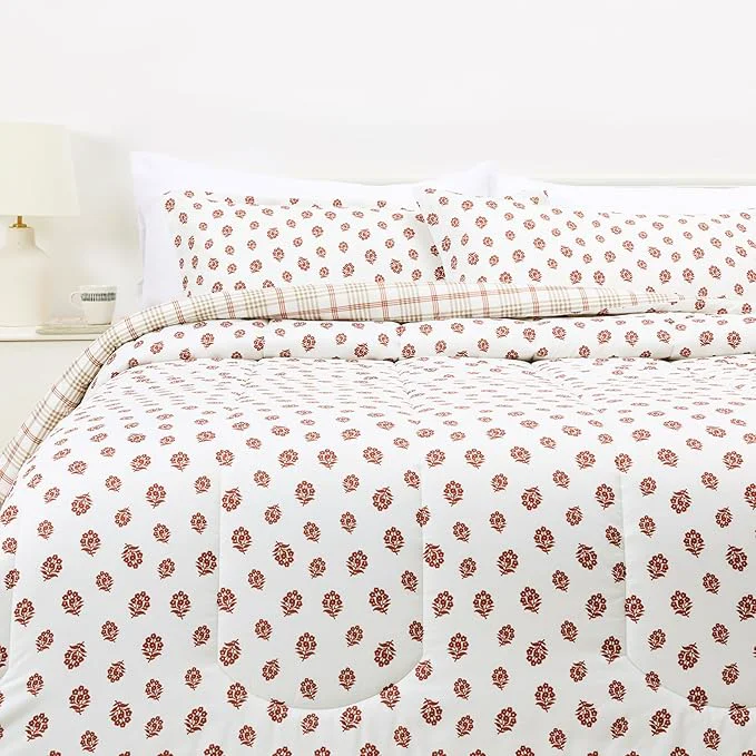 Original Design Amazon Basics Lightweight Polyester Microfiber Comforter Set 3-Pieces Off White Floral King Original
