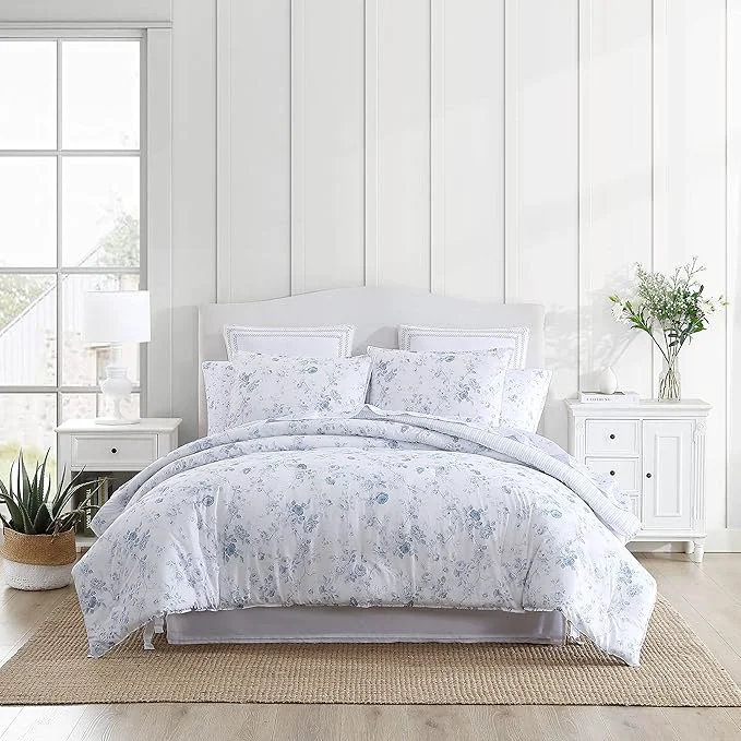 Superior Laura Ashley – King Comforter Set Reversible Cotton Bedding with Matching Shams Medium Weight for Year Round Use Oeko-Tex Belinda Blue Outstanding
