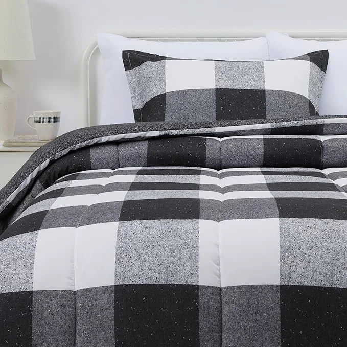 Outstanding Amazon Basics Lightweight Microfiber Comforter Set 2-Piece Twin Twin XL Black White Checkerboard Functional