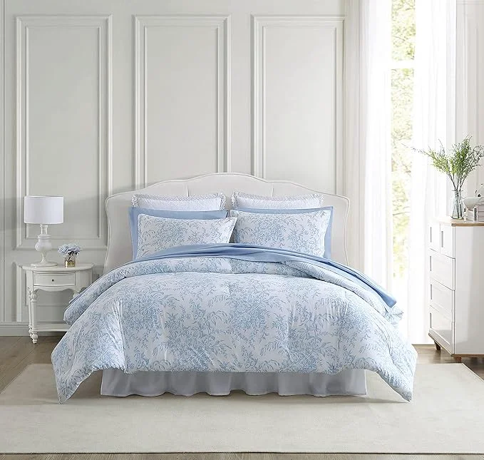 Healthy Laura Ashley- King Comforter Set Cotton Reversible Bedding Set with Matching Sham s Farmhouse Home Décor Bedford Blue King Flexible