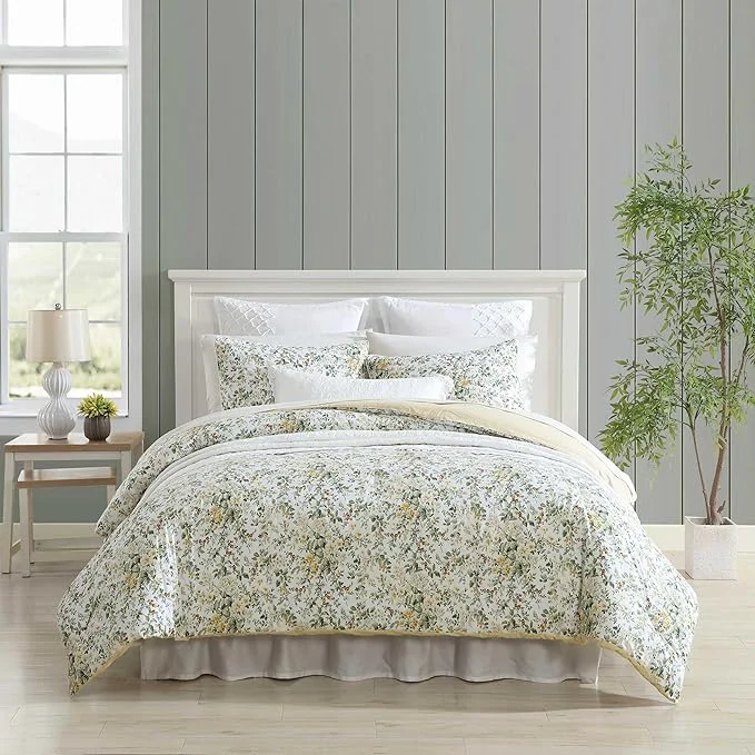Comfortable Laura Ashley – Full Queen Comforter Set Soft Cotton Bedding with Matching Shams Floral Home Decor Oeko-Tex Country Meadow Gold Full Queen Official