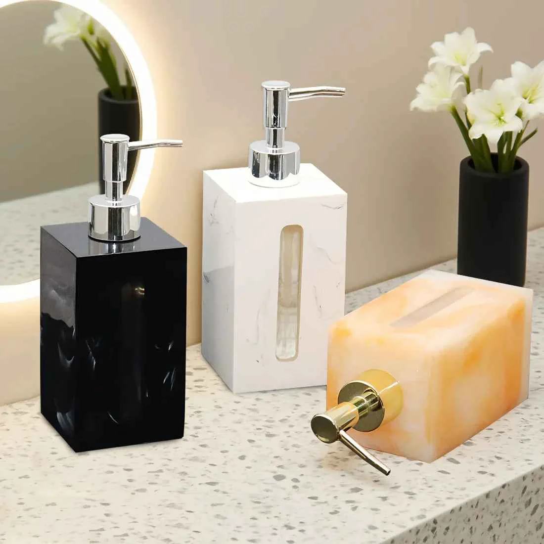 Unique Resin Soap Dispenser standing Countertop Lotion Pump Bottle Visible Capacity Liquid Hand Soap Dispenser No Electricity Needed for Bathroom Kitchen Laundry Room Shampoo Body Wash Lotion Casual