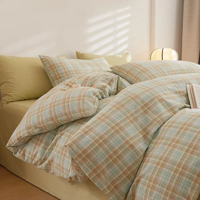 Responsible Plaid Comforter King Down Boho Bedding Set Washed Cotton Breathable Fluffy Comfy Bedding Comforter Sets Soft Cozy Farmhouse Patterned Bed Comforter with 2 Pillowcases Safe