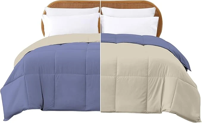 Practical Modern Threads Down Reversible Comforter Blue Cream Queen Effective