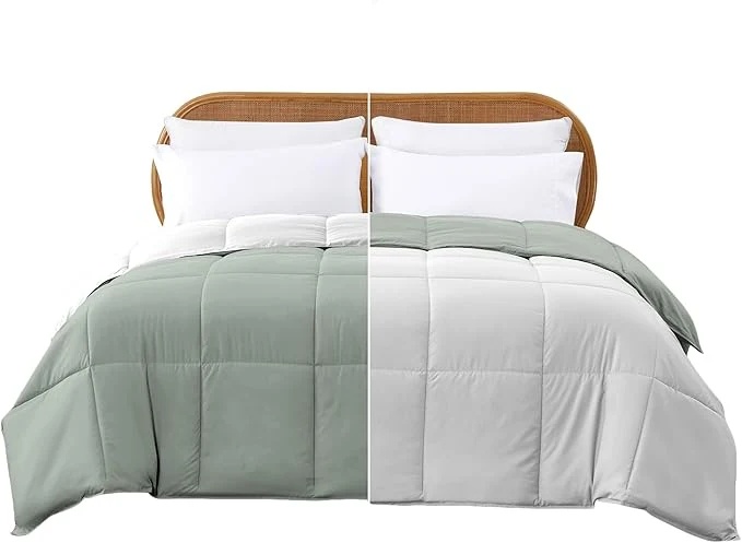 Sustainable Modern Threads Down Reversible Comforter White Gray California King Effective