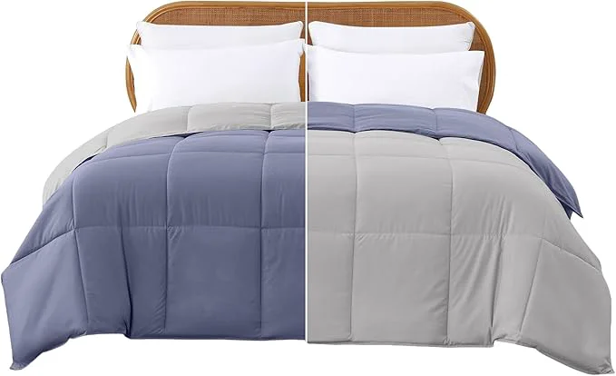 Minimalist Modern Threads Down Reversible Comforter Deep Blue Silver Twin Safe
