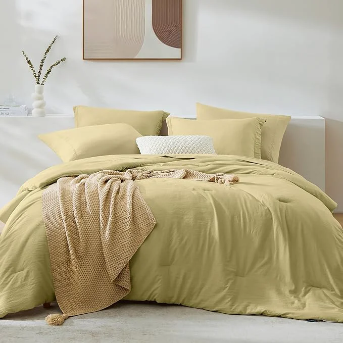 Secure WRENSONGE Queen Comforter Set – 7 Pieces Hemp Soft Bed in a Bag Queen with Fitted Sheet Flat Sheet 2 Pillow Shams and 2 Pillowcases- Warm Bedding Sets for All Season Excellent