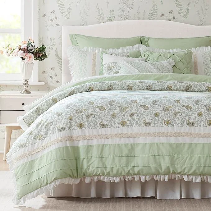 Reliable Madison Park Queen Comforter Set Cottage Cotton Comforter for Queen Size Bed All Season Lightweight Queen Cotton Bedding Include Shams Bedskirt amp Décor Pillows Dawn Queen Sage Green 9 Piece Carefully Designed
