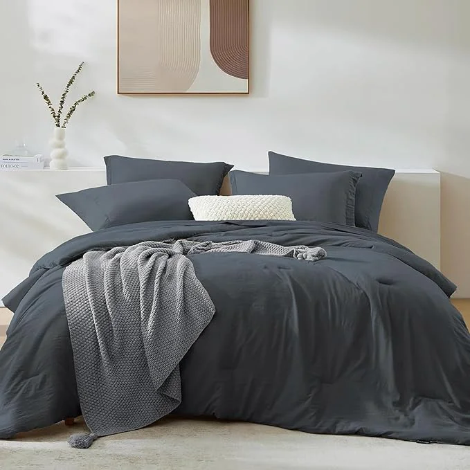 Professional WRENSONGE Full Size Comforter Set- 7 Pieces Blue Grey Bed in a Bag Full Size Comforter with Fitted Sheet Flat Sheet 2 Pillow Shams 2 Pillowcases Warm Bedding Sets for All Season Sophisticated