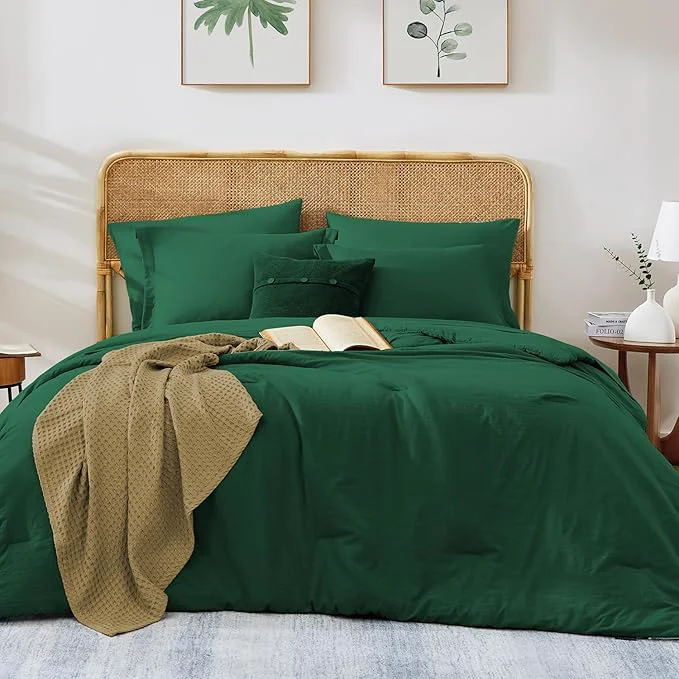 Practical WRENSONGE Full Size Comforter Sets 7 Pieces Emerald Green Bed in a Bag with Fitted Sheet Flat Sheet 2 Pillow Shams 2 Pillowcases Warm Bedding Sets for All Season Breathable