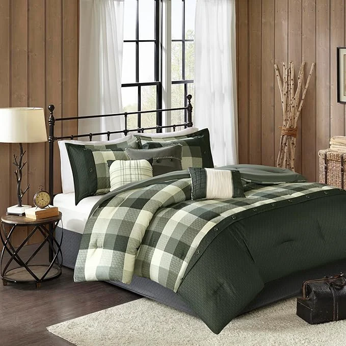 Flexible Madison Park Ridge Comforter Set – Cabin Lodge Plaid Herringbone Design All Season Down Cozy Bedding with Matching Bedskirt Shams Decorative Pillow Grey Queen 90 quot x90 quot 7 Piece Outstanding