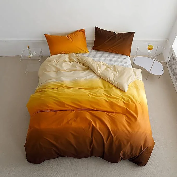 Convenient Cottonight Orange Gradient Comforter Set Twin Mustard Orange and Yellow Bedding Comforter Set Modern Gradient Aesthetic Blanket Quilts Cotton Breathable Sunset Color 3 Piece Bedding Comforter Set Quality