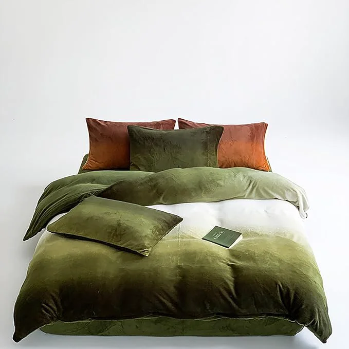 Dependable Cottonight Velvet Fluffy Comforter Full Dark Green Gradient Plush Flannel Bedding Set Women Men Thick Warm Winter Blanket Quilts Sherpa Micromink Ink Color Plush Fashion Bedding Fashionable