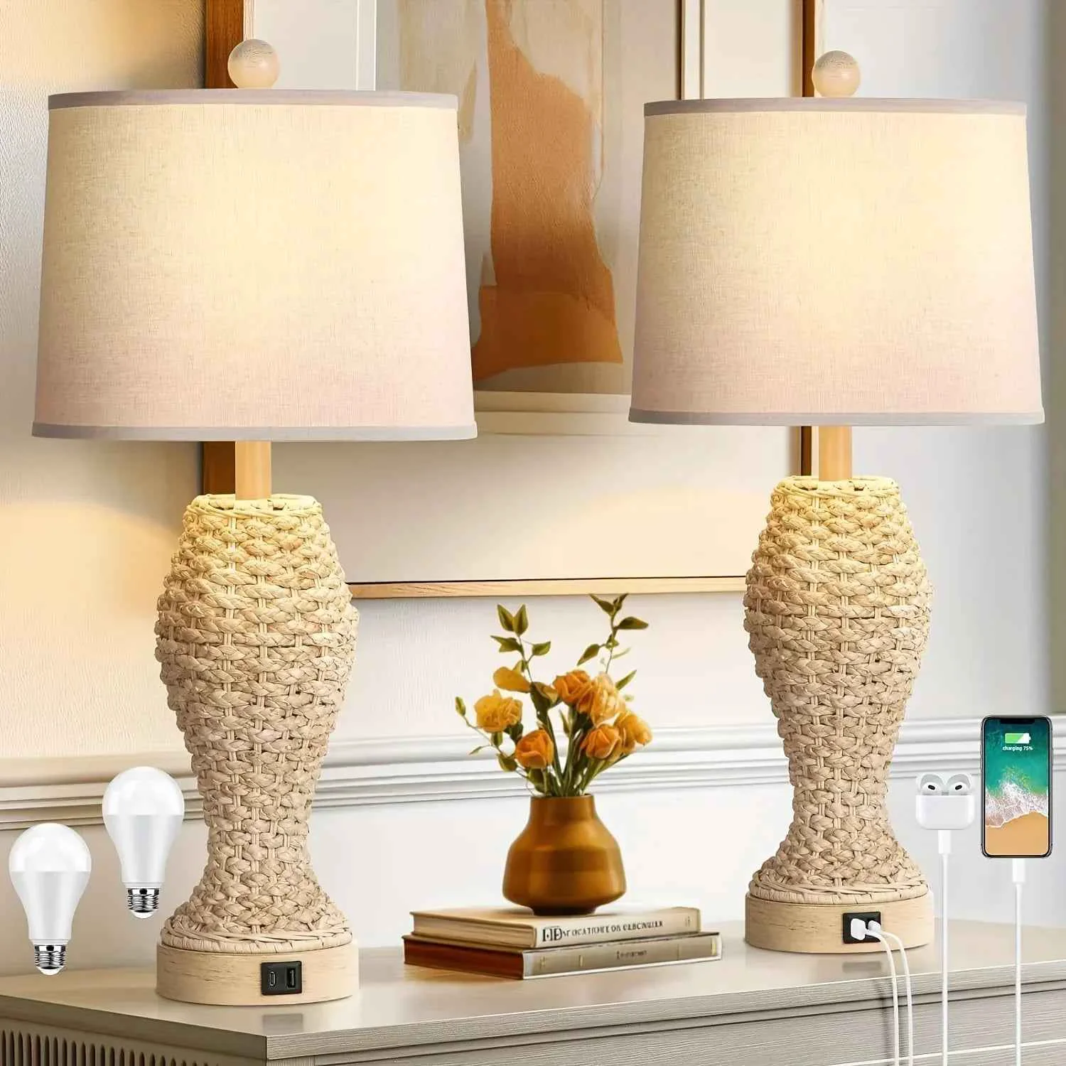 Lightweight Table Lamp – Woven Seagrass 26.5inch Consistent