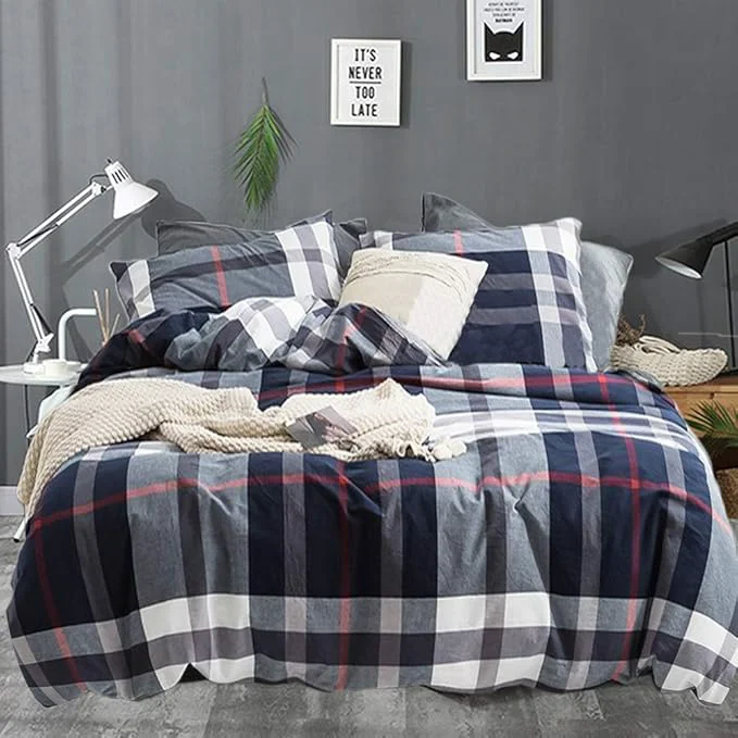 User-Friendly Cottonight Navy Blue Plaid Comforter Set King Buffalo Checkered Comforter Lightweight Blue Grid Bedding Set Super Soft Blue Red and White Plaid Bedding Set for Men Boys Adults Sustainable