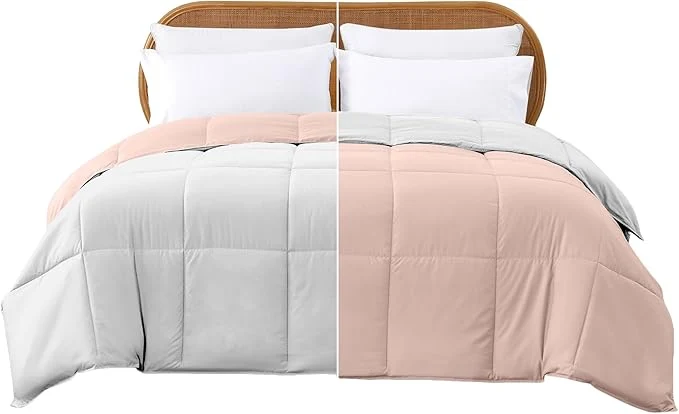 Fine Crafted Modern Threads Down Reversible Comforter Blush White California King Contemporary