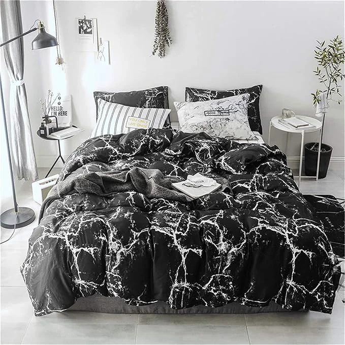 Long-Lasting Cottonight Black Marble Comforter Set Full Marble Bedding Comforter Set Black and White Abstract Modern Blanket Quilts Marble Texture Comforter Black Bedding Set for Men Women Adults Kids High-Grade