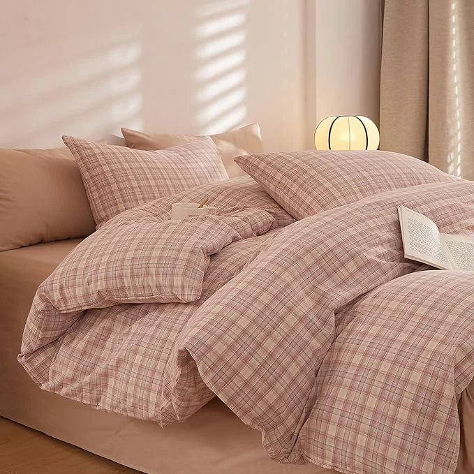 Fashionable Plaid Full Size Bed Comforter Set Down Cute Bedding Set Fluffy Washed Cotton Cozy Boho Bedding Comforter Sets Super Soft Modern Farmhouse Bedroom Bed Comforter with 2 Pillowcases Superior
