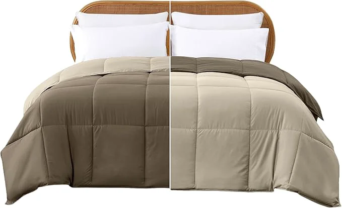 First-Class Modern Threads Down Reversible Comforter Taupe Champagne King Certified