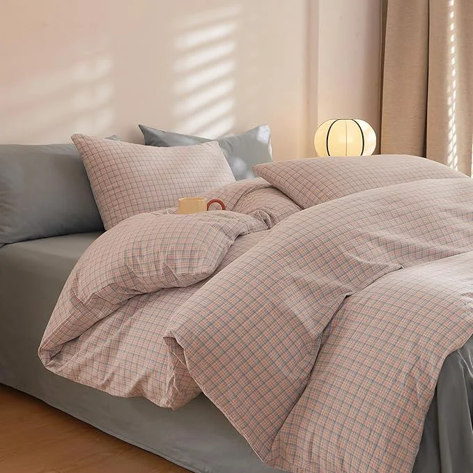 Reliable Plaid Comforter Twin XL Size Boho Down Bedding Set Puffy Washed Cotton Fluffy Cozy Bedding Comforter Sets Cottage Core Soft Farmhouse Aesthetic Bed Comforter with 2 Pillowcases Powerful