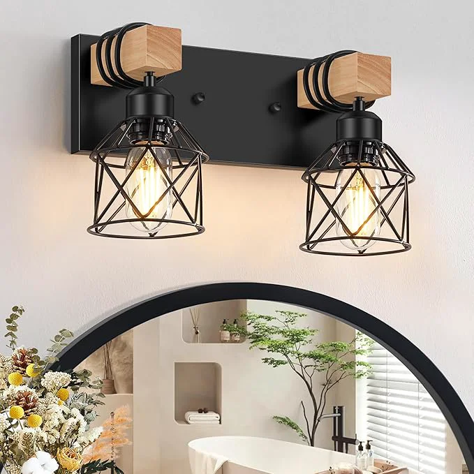 Next-Generation FadimiKoo 2-Light Farmhouse Bathroom Vanity Light Fixtures Wood Bathroom Pure