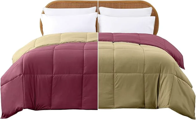 Genuine Modern Threads Down Reversible Comforter Red Beige Queen Elite