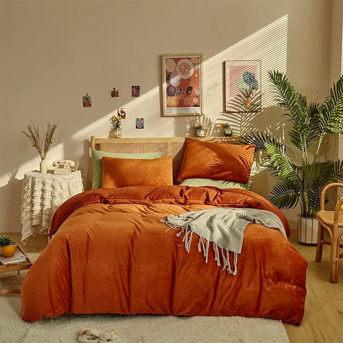 Specialty Houseri Burnt Orange Comforter Full Size Velvet 3 Piece Rust Fluffy Sherpa Bedding Sets Full Comfy Soft Terracotta Fuzzy Flannel Bed Set Girls Boys Warm Fall Winter Caramel Plush Quilt Blanket Full Official