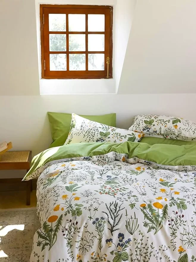 Next-Generation Houseri Green Floral Comforter Set Queen Yellow Small Flowers Botanical Bedding Sets Queen Teen Girls Women Rustic Green Leaves Boho Comforter Queen Size Farmhouse Bed Comforter Blanket Quilt Queen Innovative