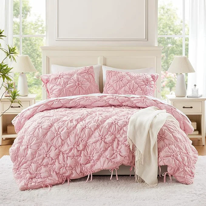 Elite Intelligent Design King Comforter Set – Pink Lily Puffy Floral Shabby Chic Boho Bedding for Girls Ultra-Soft Lightweight amp All-Season King Cal K Recyclable