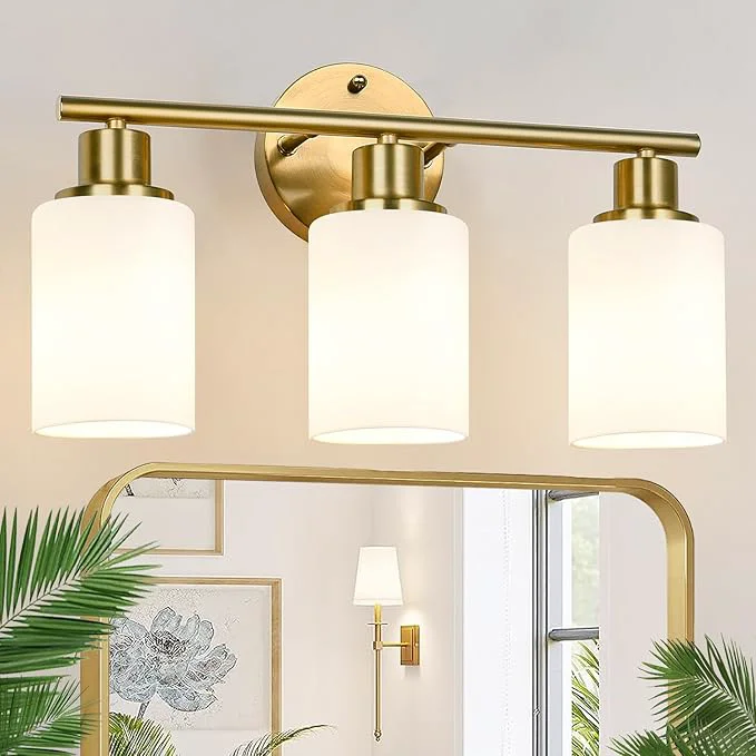 Crafted Zarbitta 3-Light Bathroom Light Fixtures Brushed Gold Vanity Light Farmhouse Genuine