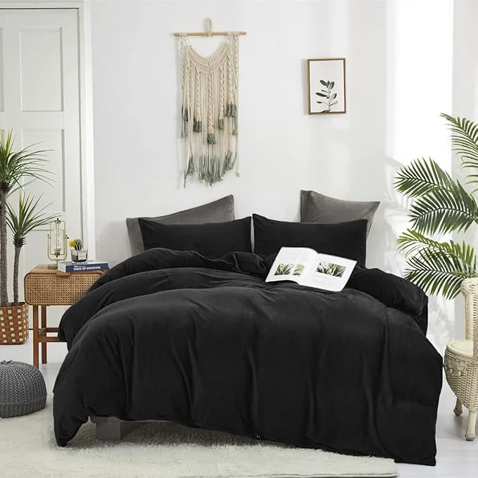 High-Performance Houseri Black Velvet Comforter Set – Full Size Fluffy Bedding Sets with Fuzzy Comforter Sherpa Comforter Soft Warm Comfy Flannel Comforters Dependable