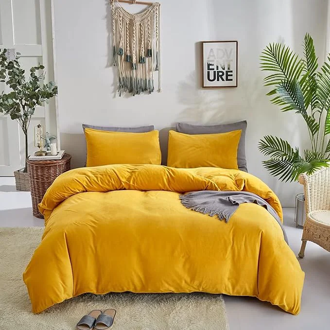 Flexible Houseri Yellow Velvet Comforter Full Size 3 Piece Mustard Yellow Bedding Sets Full Solid Color Fluffy Warm Soft Sherpa Flannel Bed Set Girls Boys Dark Yellow Plush Fuzzy Furry Dorm Quilt Blanket Full Fashionable