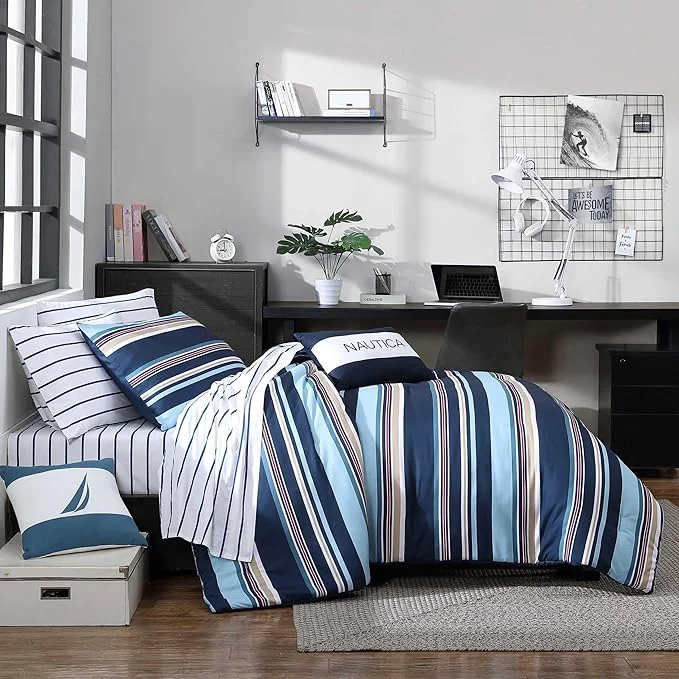 Excellent Nautica – Twin Twin XL Comforter Set Ultra Soft Bedding with a Woven Textured Feel Medium Weight for Year Round Comfort 4 Piece Bed Set with Matching Pillowcase amp Bonus Throw Pillows Colton Blue Detailed