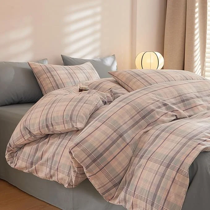 Specialty Plaid Twin XL Comforter Fluffy Washed Cotton Bedding Set Down Boho Vintage Soft Bedding Comforter Sets All Season Cute Farmhouse Washable Bed Comforter with 2 Pillowcases Expertly Made