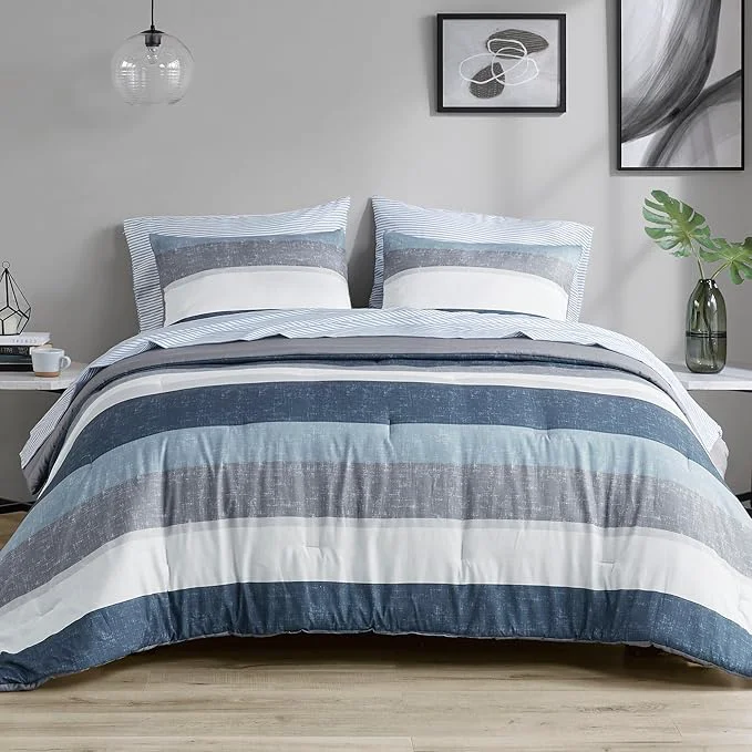 Enhanced Madison Park Essentials Jaxon Twin Comforter Set Bed In A Bag Comforter amp Sheet Set Modern Casual Stripes Print All Seasons Soft Microfiber Bedding Makeover Matching Sham Twin Blue Grey 5 Piece Professional