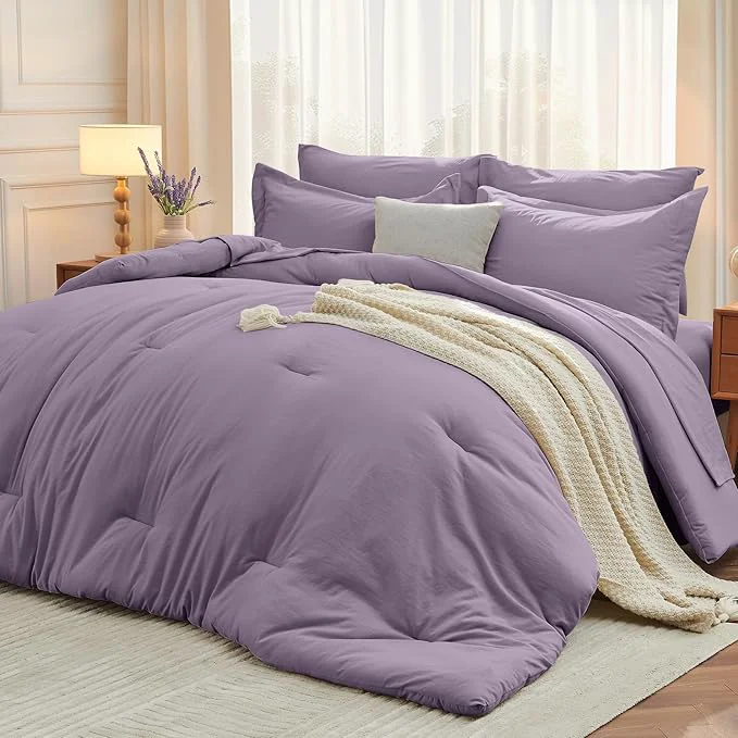 Fast MUXHOMO 7 Pieces Queen Comforter Set Soft Bed in a Bag Queen Size All Season Bedding Set with Comforter Flat Sheet Fitted Sheet Pillowcases amp Shams Greyish Purple Smooth