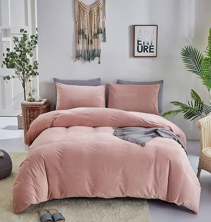 Recyclable Houseri Velvet Pink Comforter Set Fluffy Light Bedding Sets King Blush Flannel Women Furry Dusty Sherpa Comforters Warm Fuzzy Blanket King 90 39 39 104 39 39 -Comforter Soft
