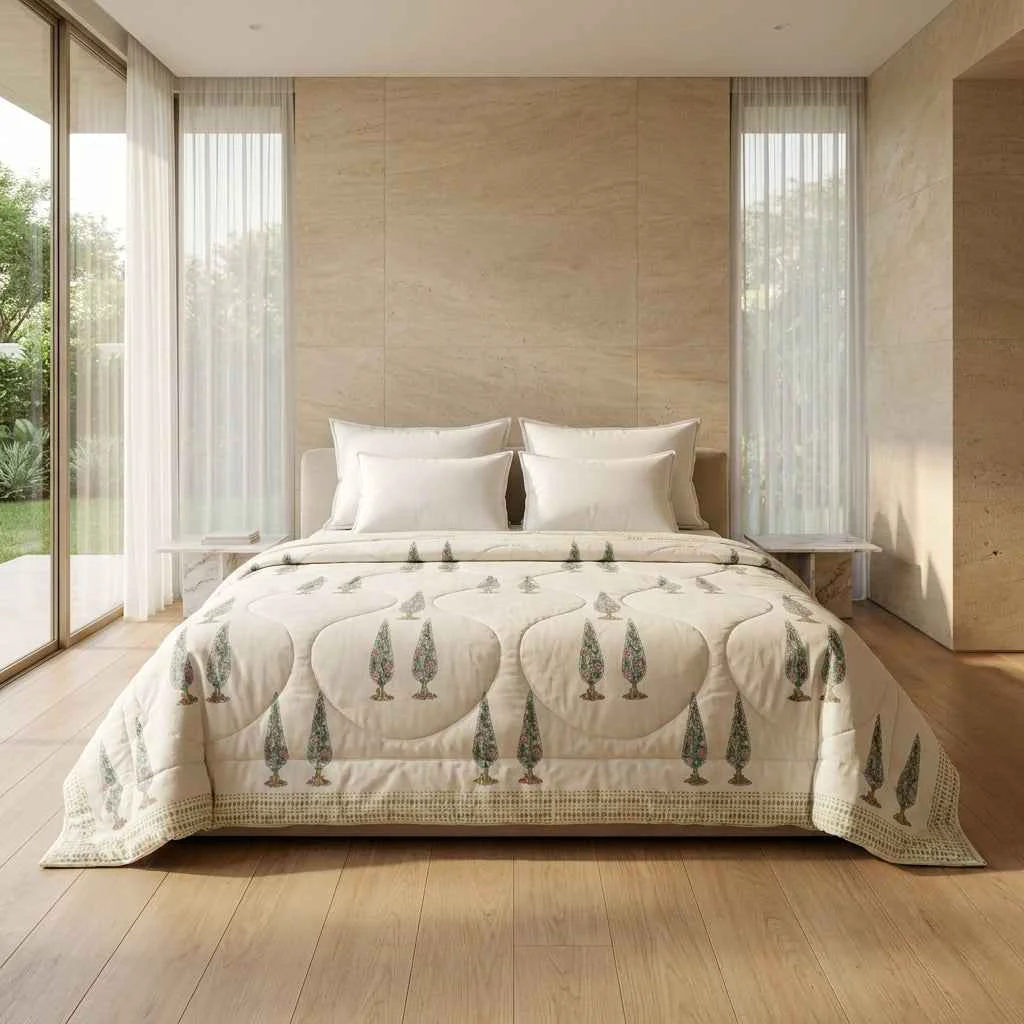 Selected Cream amp Rust Sage Floral Jaipur Indian Hand Block Print Quilted Comforter User-Friendly