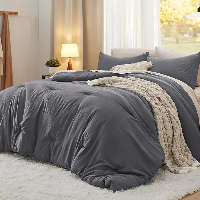 Flexible Bedsure California King Comforter Set Dark Grey Soft Prewashed Bedding for All Seasons 3 Pieces GentleSoft™ Bed Set 1 Lightweight Comforter 104 quot x96 quot and 2 Pillowcases 20 quot x36 quot Next-Generation
