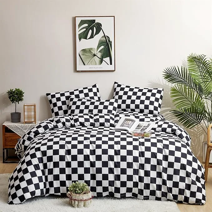 Authentic Houseri Black and White Plaid Comforter Set King Black Grid Bedding Comforter King Size Men Women Modern Checkerboard Comforters Sets Elegant Buffalo Checkered Gingham Bed Quilt Blanket King Comforter Pure