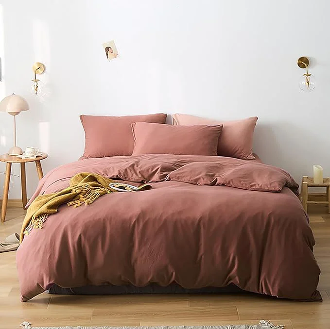 Premium Cottonight Brick Red Comforter Set Full Bedding Set Quilts Blanket 3 Piece Breathable Soft Blackish Red Comforter with 2 Pillowcases for Full Bed Hotel Quality Solid