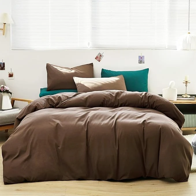 Practical Cottonight Brown Comforter Set Queen Bedding Set Mocha Solid Modern Dark Color Blanket Quilts Soft Chocolate Color Breathable Brown Comforter Set for Women Men Queen Size Proven